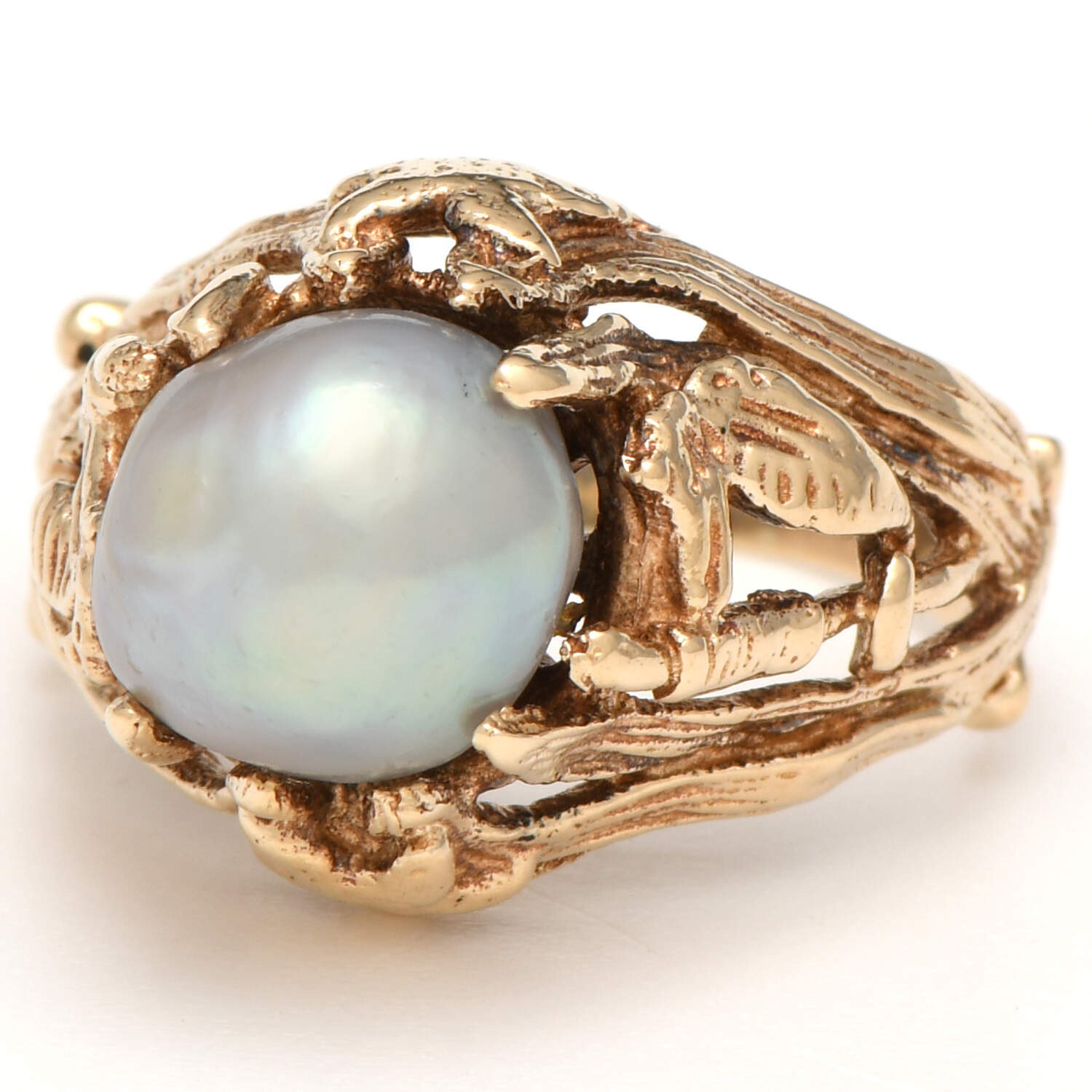 12KY Brutalist Gray Pearl(10.1mm) Ocean Inspired Ring-1