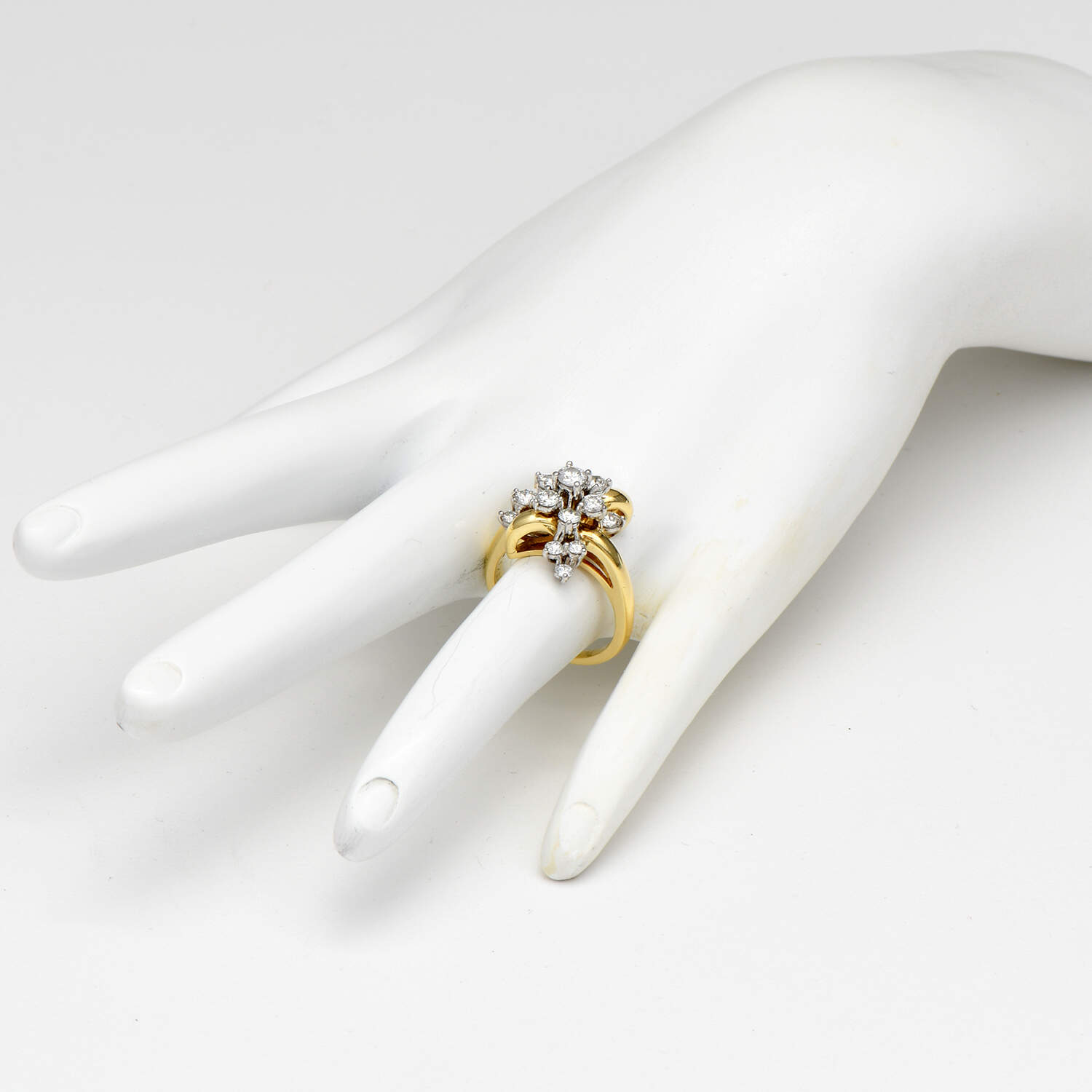 18KYW Diamond(1.25) Cluster Ribbon Ring-6
