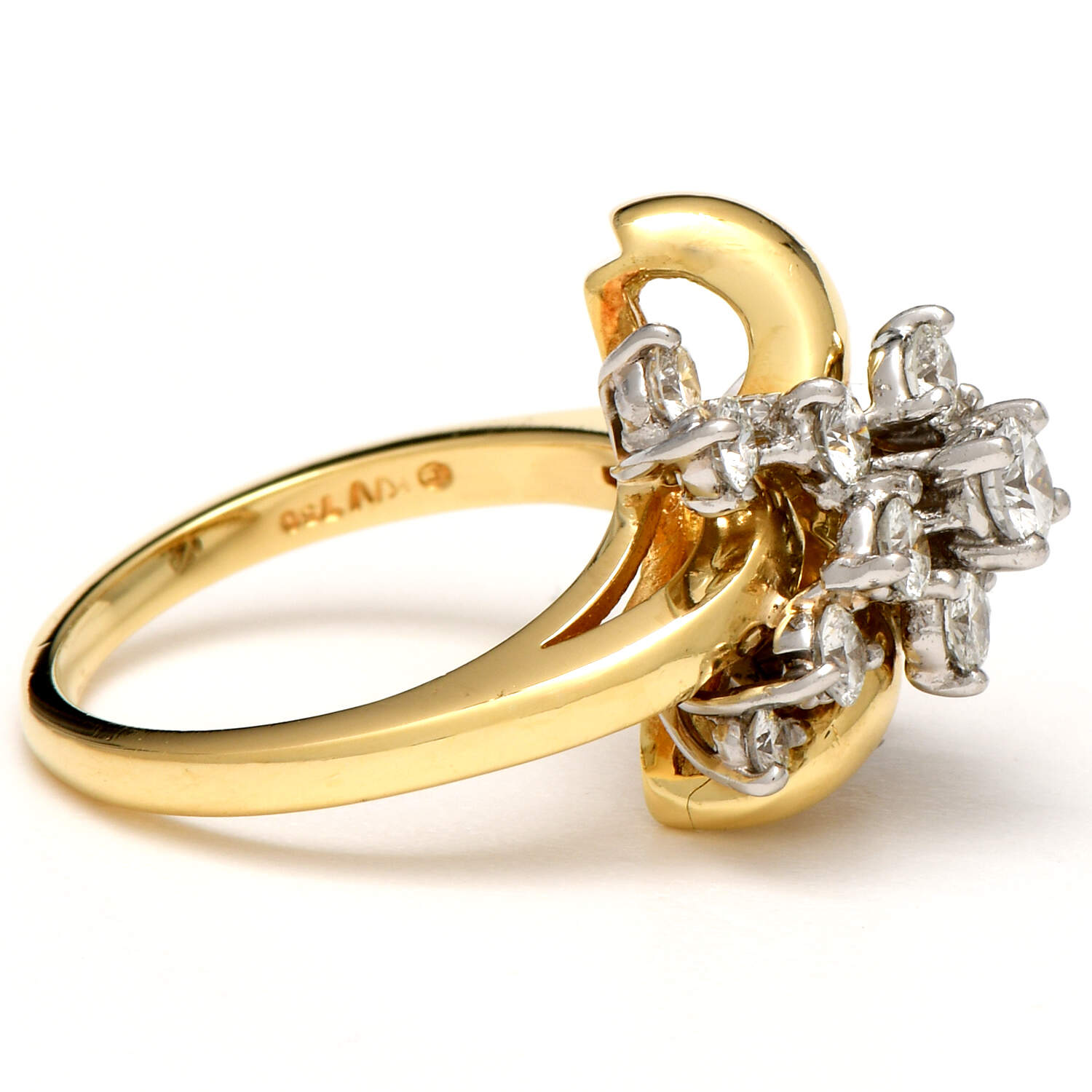 18KYW Diamond(1.25) Cluster Ribbon Ring-4