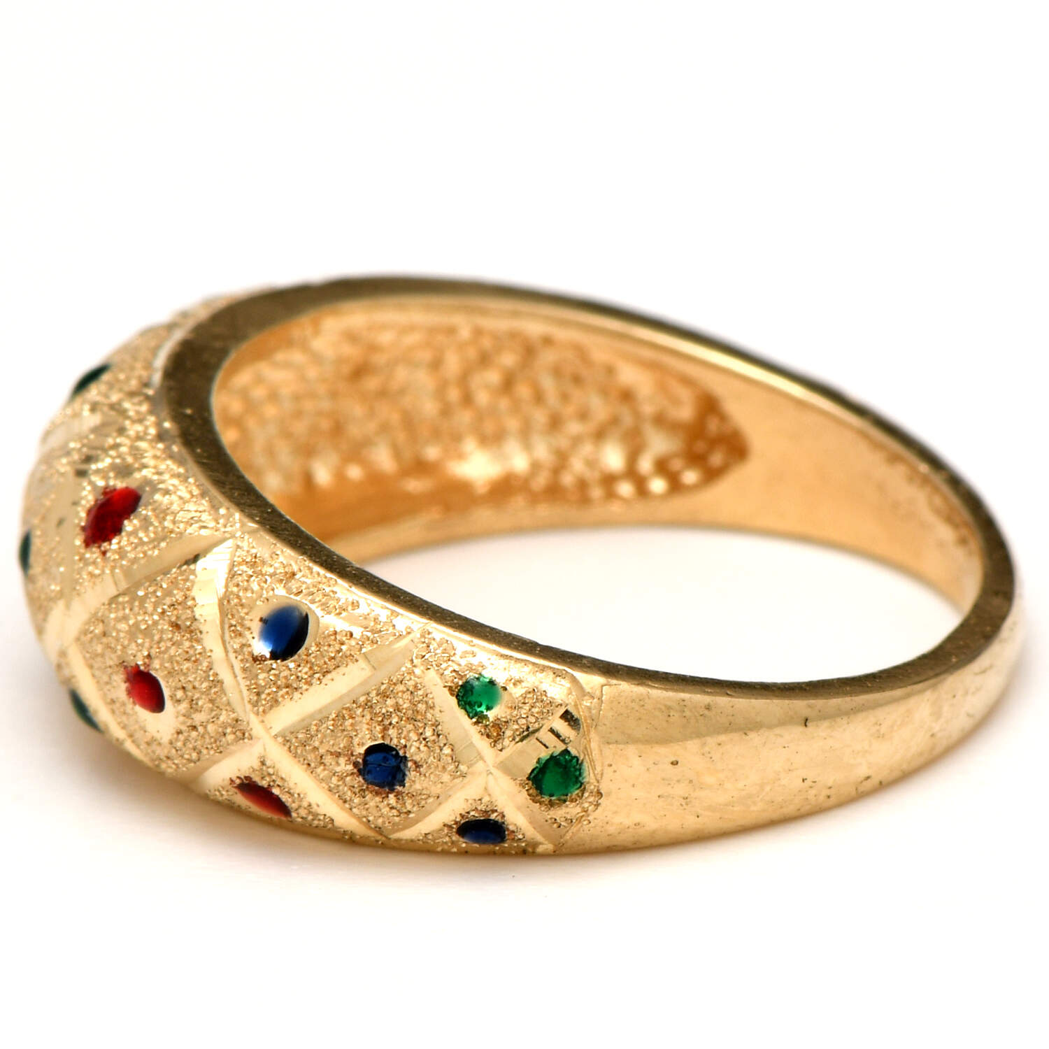 14KY Textured Multi Color Enamel Dome Ring-3