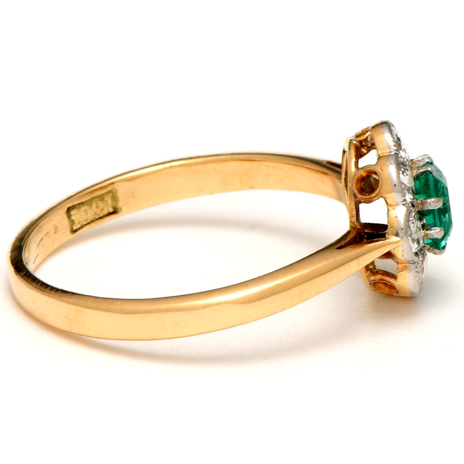 18KY Platinum Treated Emerald(0.32) & Diamond(0.39) Ring-4
