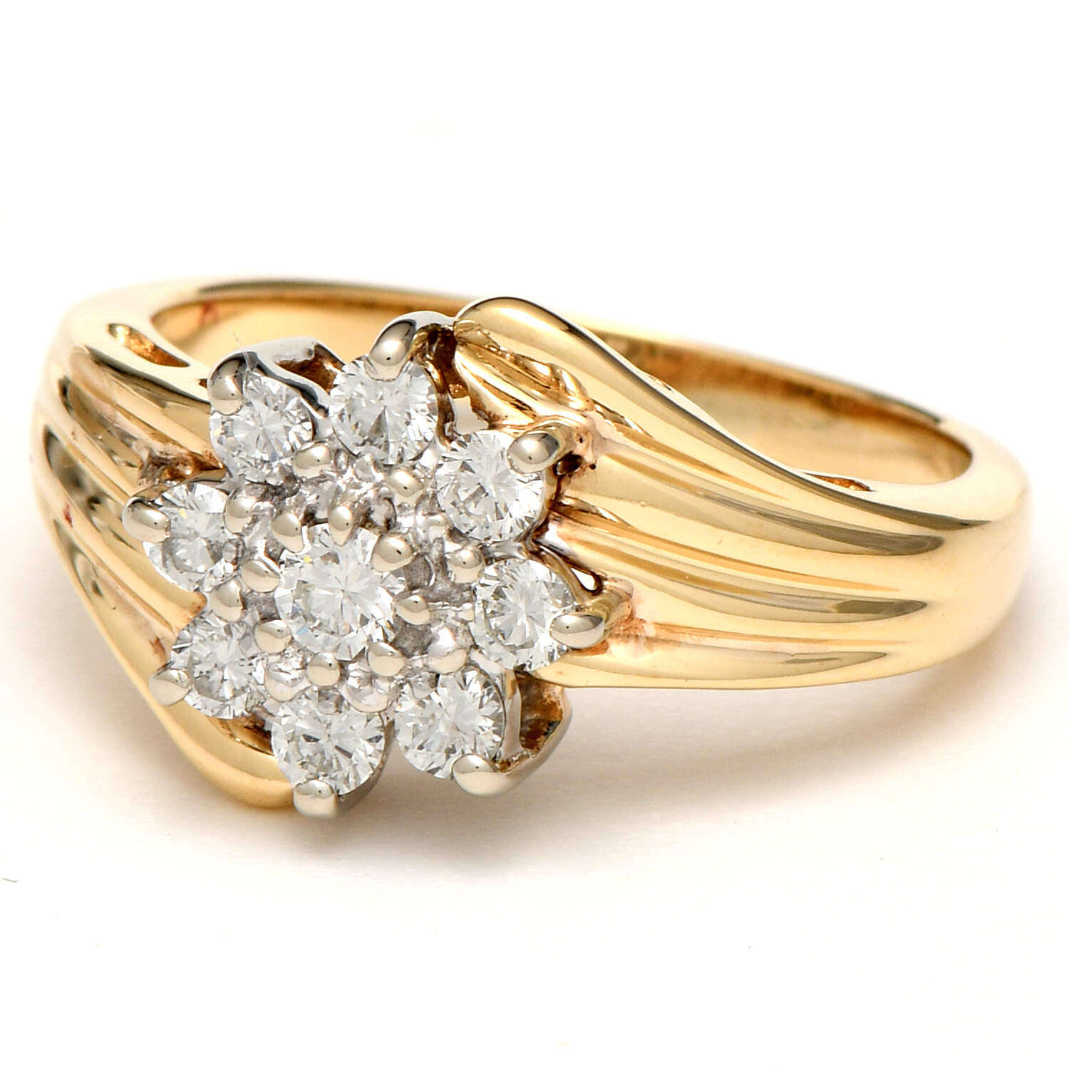 14KYW Vintage Diamond (0.26) Cluster Bypass Ring-1