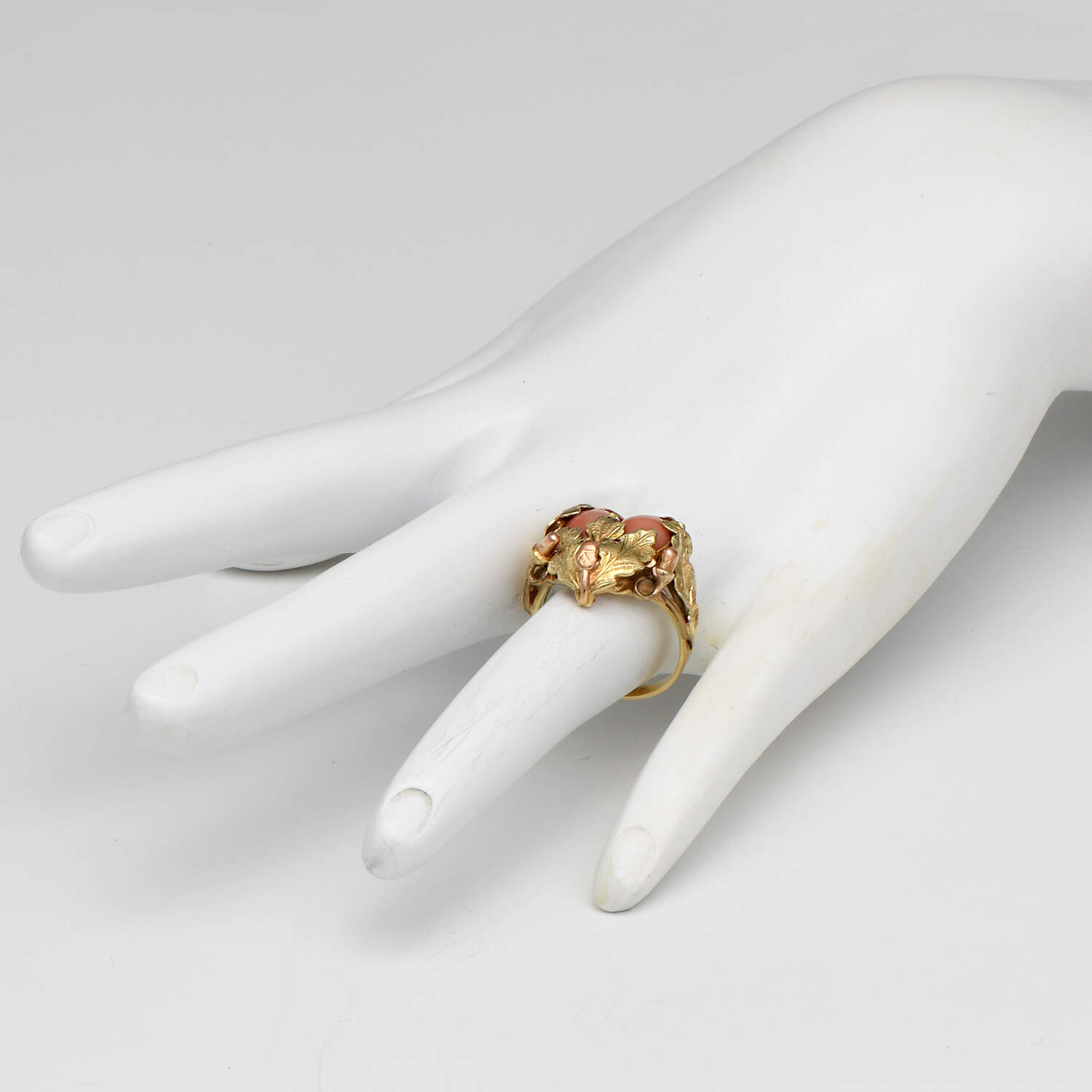 14KYR Handcrafted Coral Heart Floral Ring-6