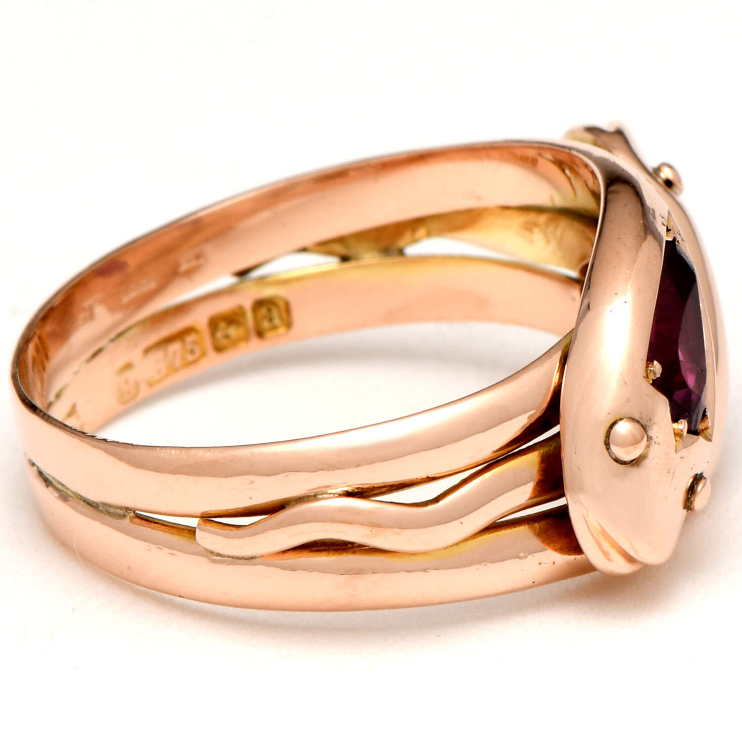 9KR Vintage Garnet (0.84) Double Snake Band Ring-4