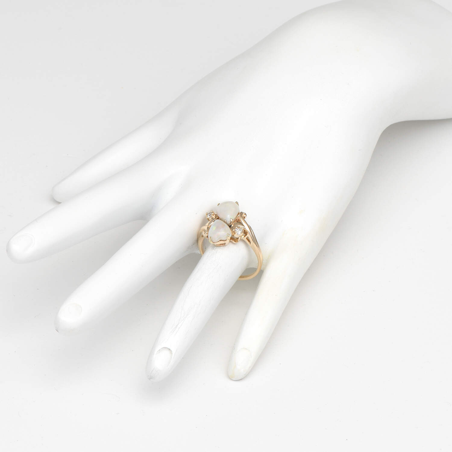 14KY Double Hearts White Opal (2.7) & Diamond (0.10) Ring-6