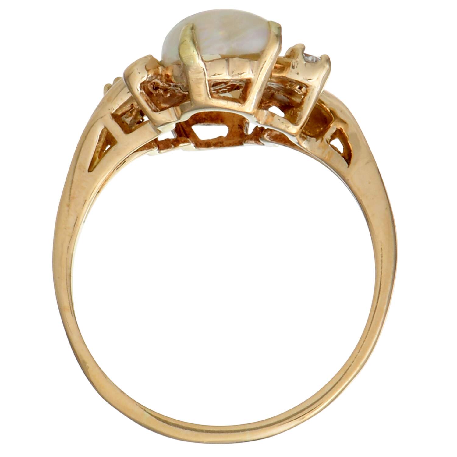 14KY Double Hearts White Opal (2.7) & Diamond (0.10) Ring-5