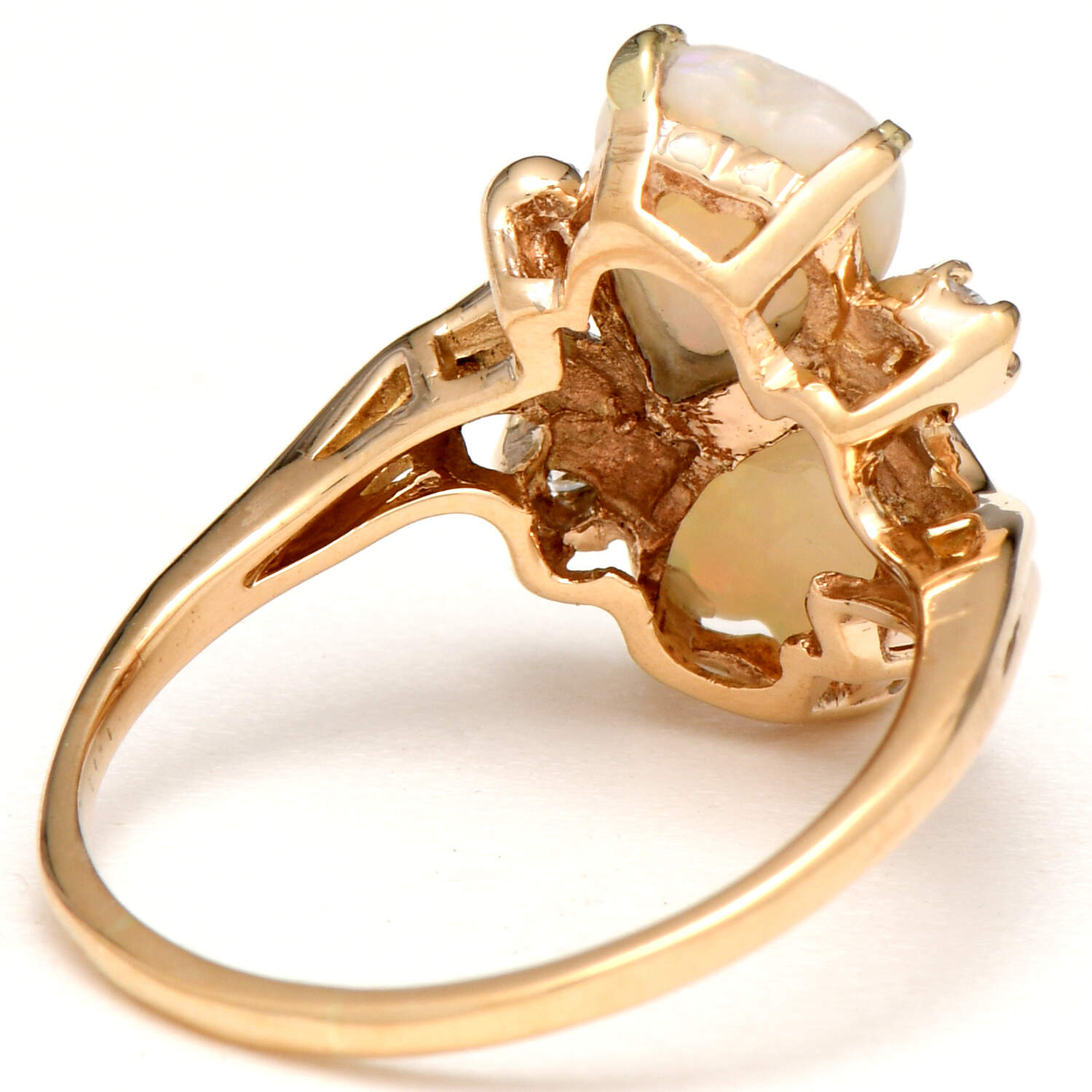 14KY Double Hearts White Opal (2.7) & Diamond (0.10) Ring-2