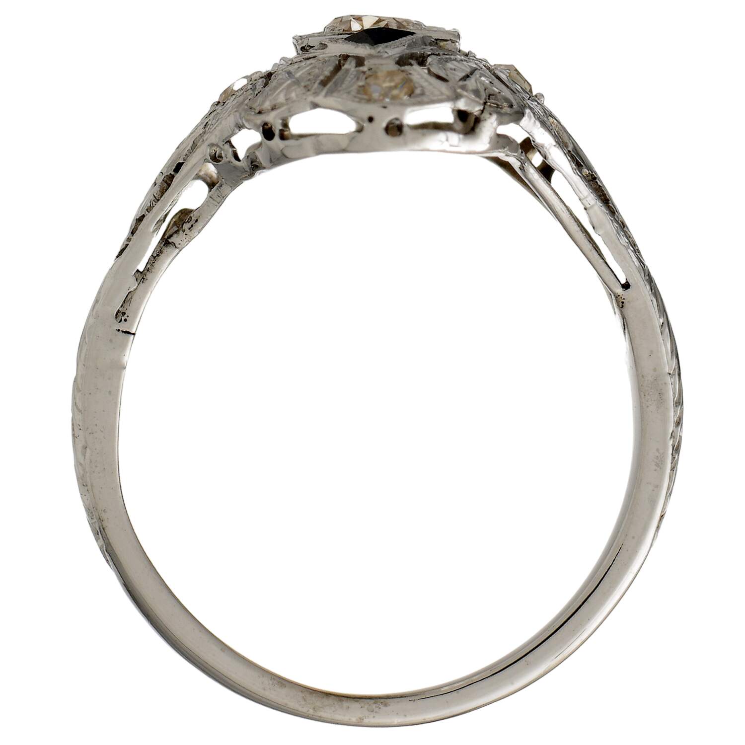 18KW Art Deco Diamond(0.26) & Sapphire(0.20) Shield Ring-5