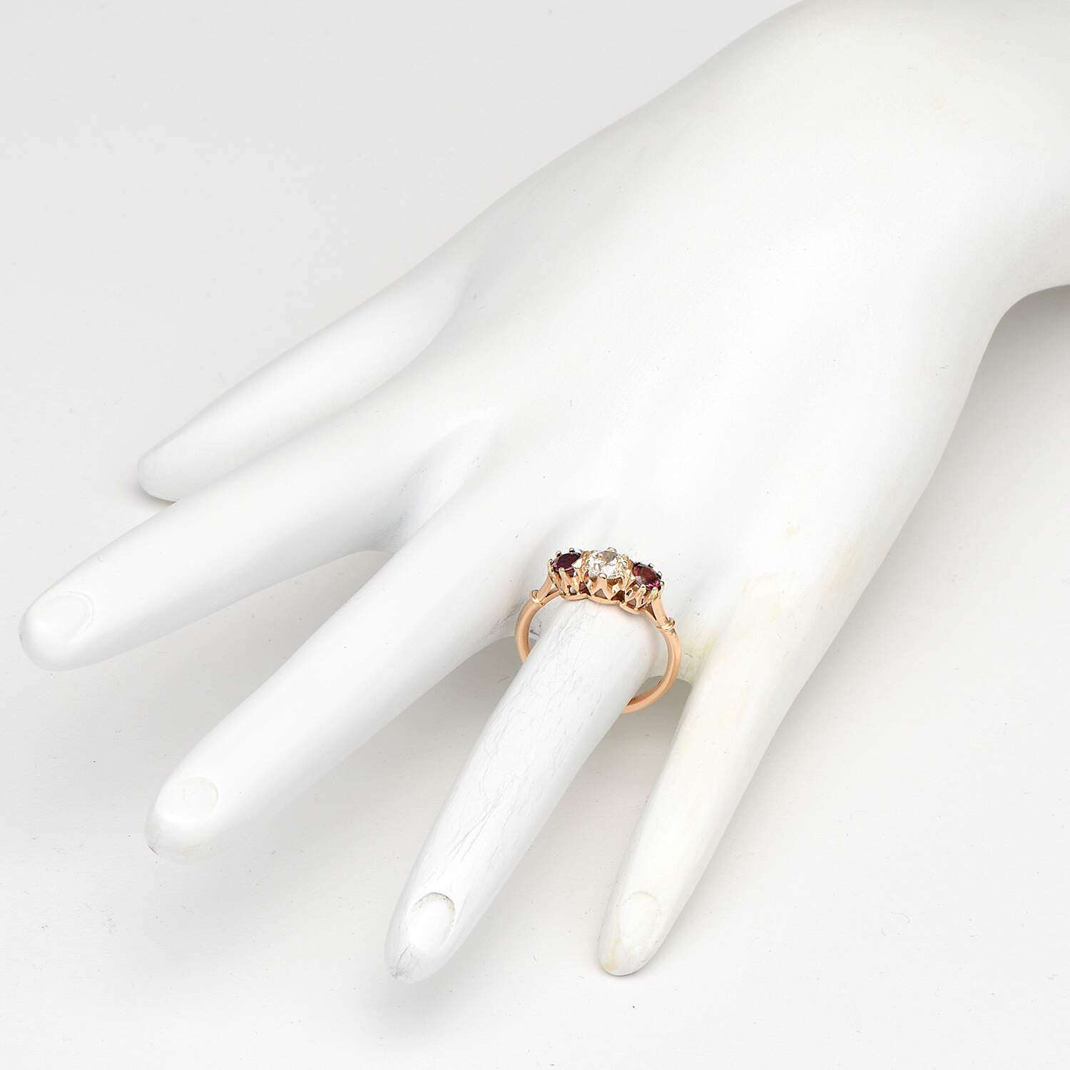 18KY Three Stone Diamond(0.40) & Ruby(0.40) Ring-6