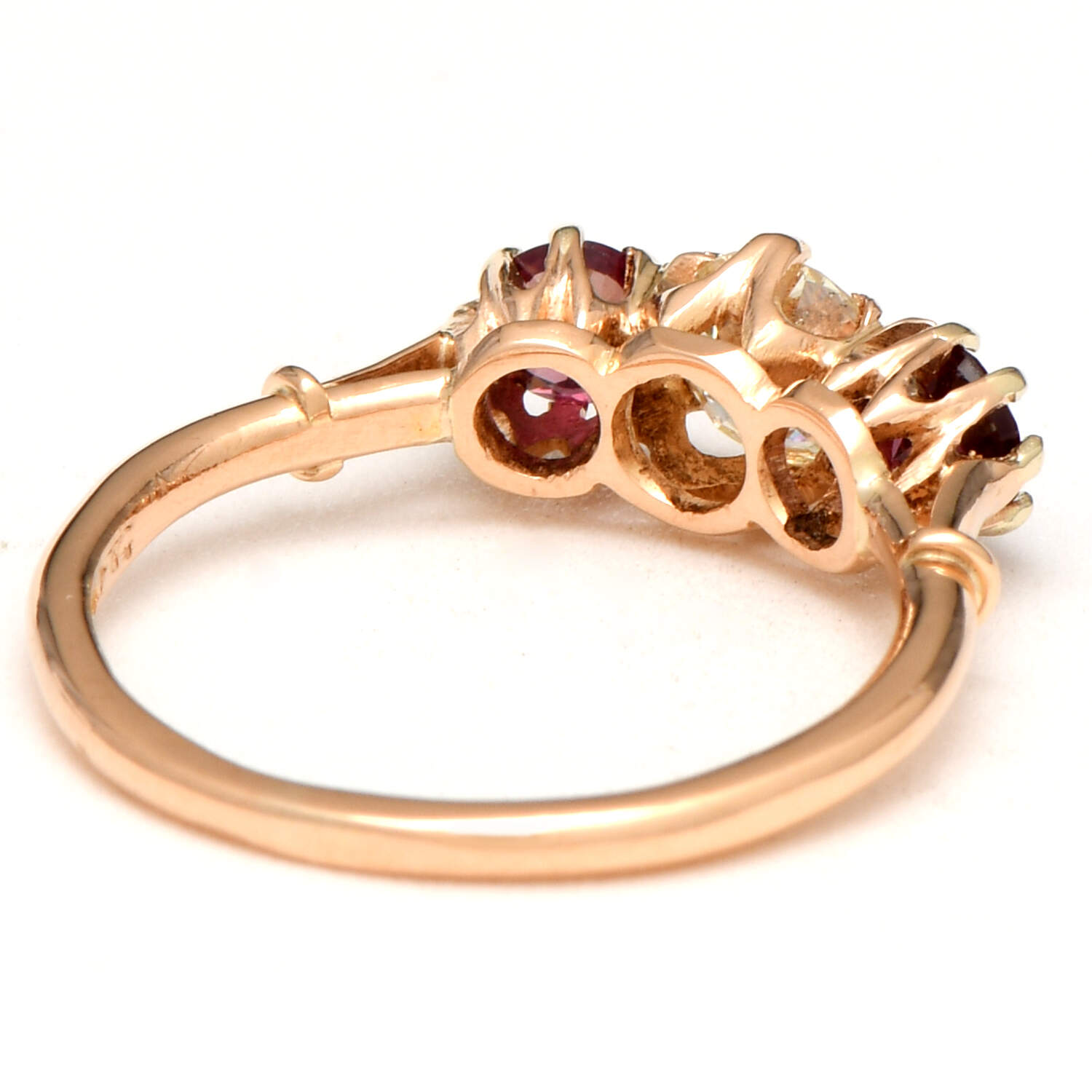 18KY Three Stone Diamond(0.40) & Ruby(0.40) Ring-2