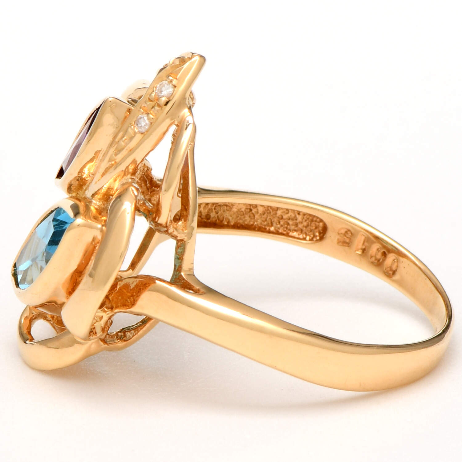18KY Blue Topaz(0.92), Amethyst(0.32) & Diamond(0.02) Cocktail Ring-3
