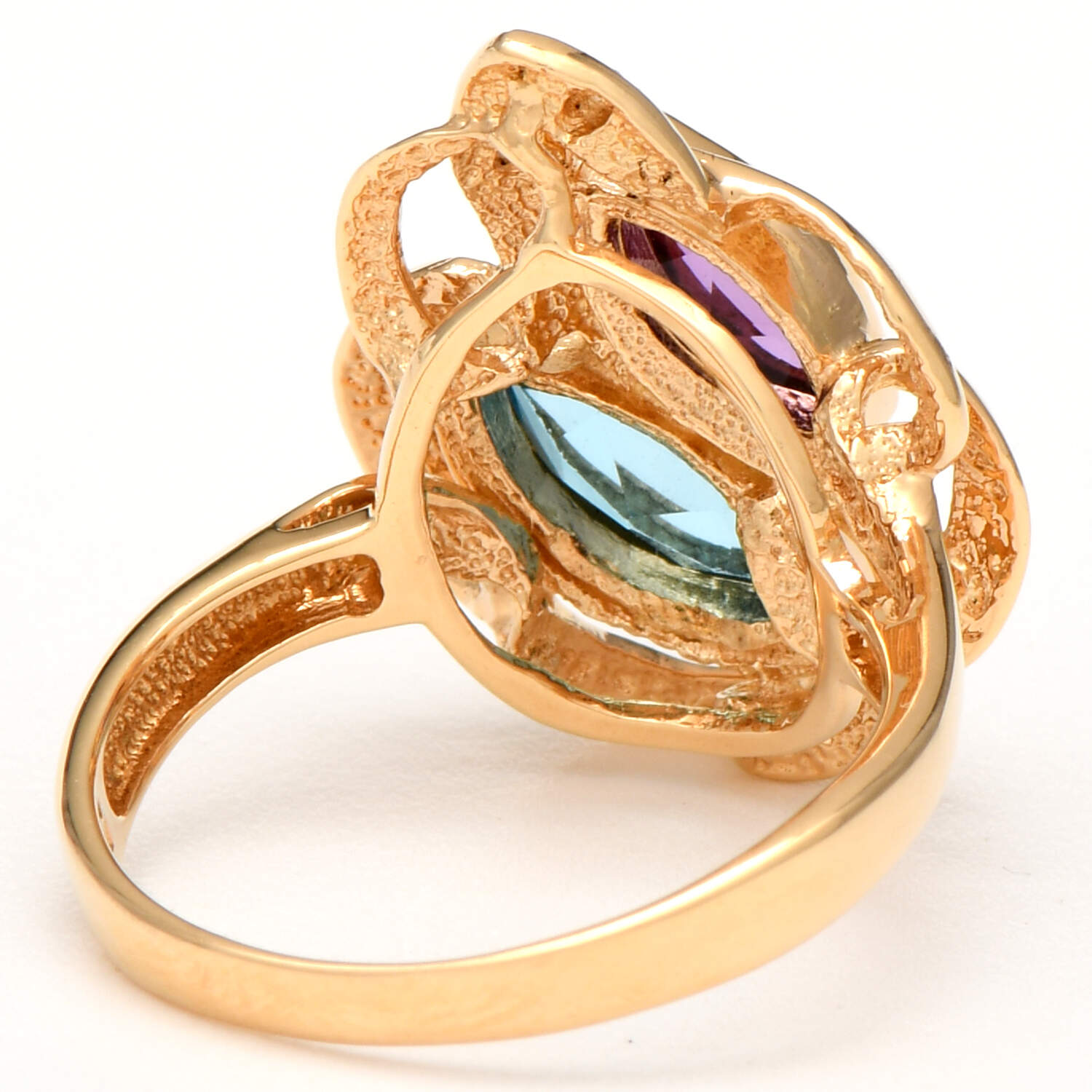 18KY Blue Topaz(0.92), Amethyst(0.32) & Diamond(0.02) Cocktail Ring-2