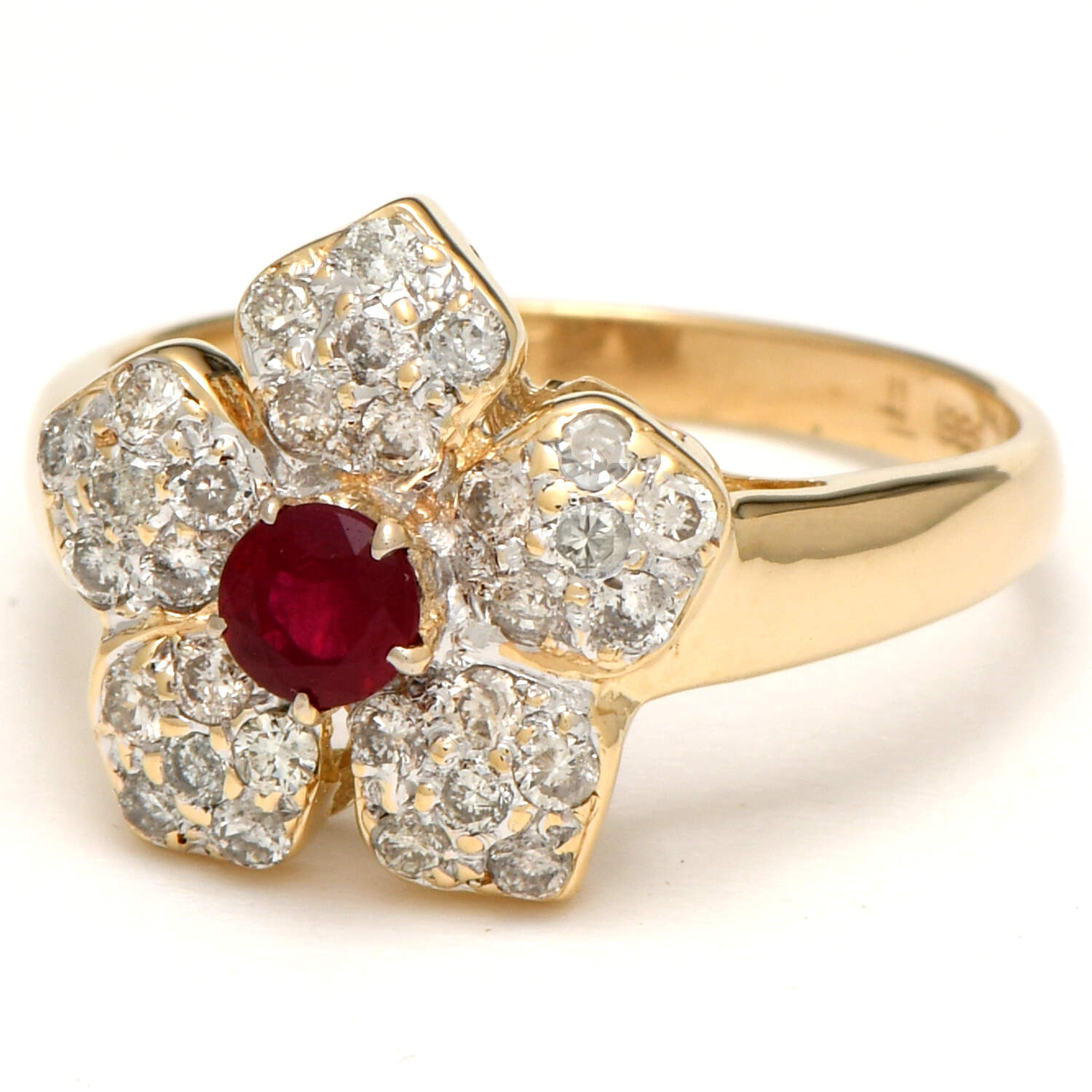 14KYW Ruby(0.22) & Diamond(0.50) Flower Ring-1
