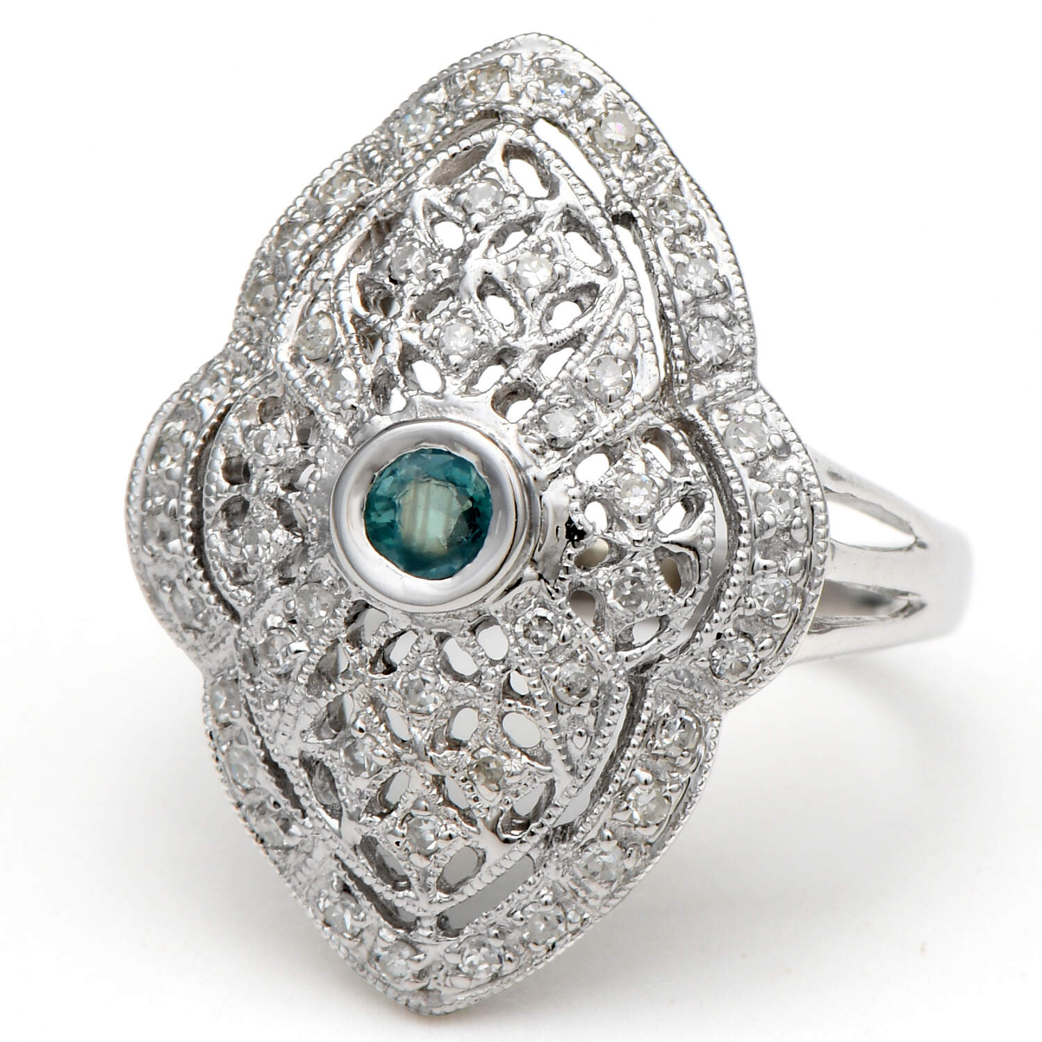 14KW Diamond(0.25) & Emerald(0.10) Shield Ring-1