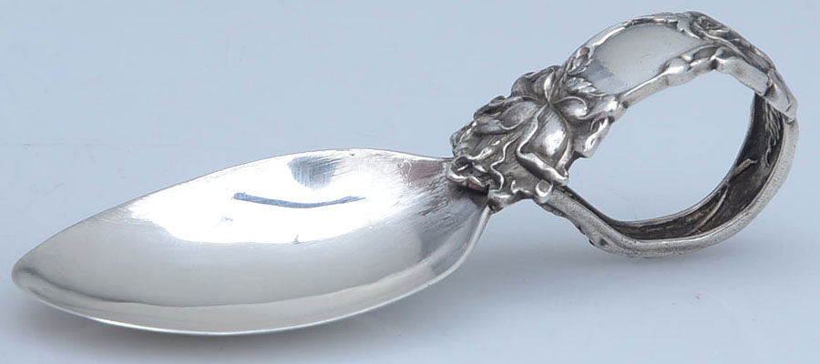 Bridal Rose (Sterling, 1903) Curved Handle Baby Spoon by Alvin-1