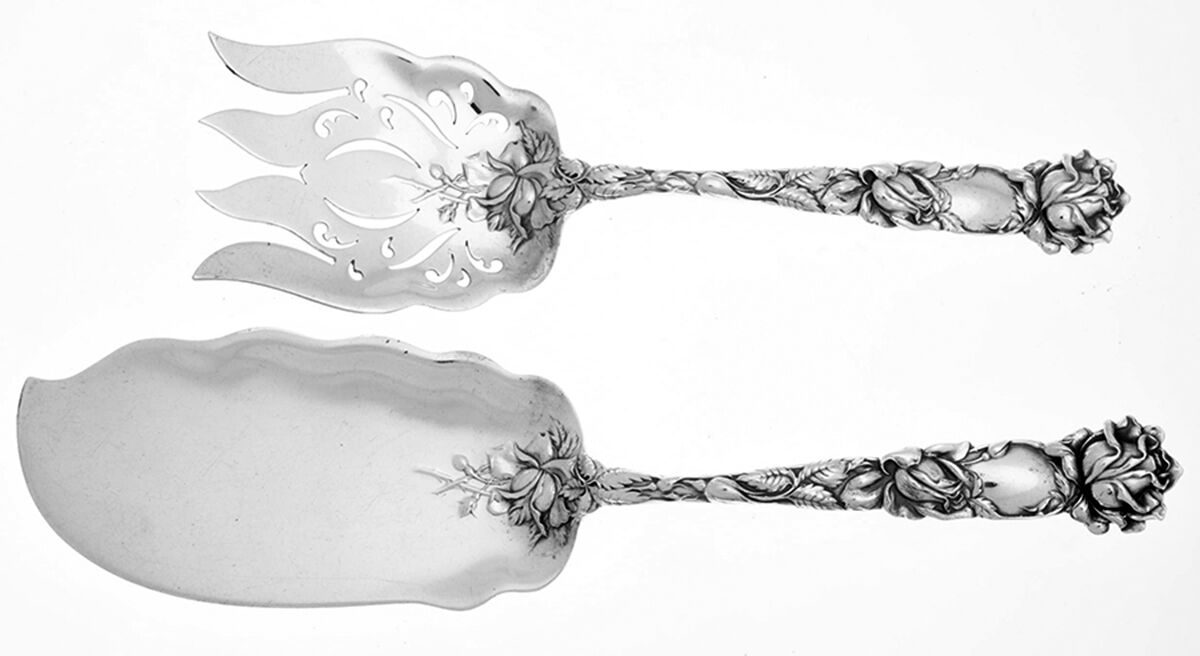 Bridal Rose (Sterling, 1903) Solid 2-Piece Small Fish Serving Set by Alvin-1