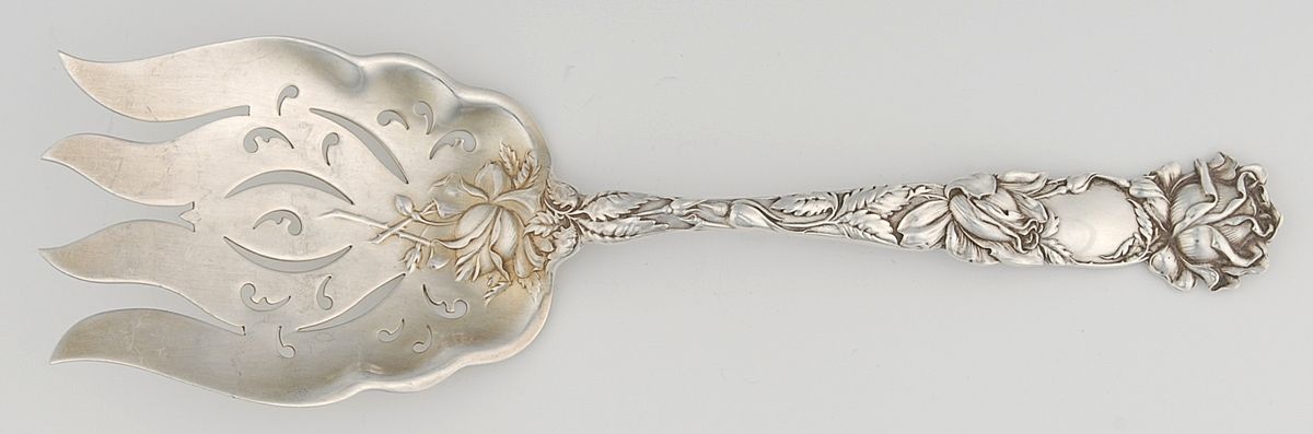 Bridal Rose (Sterling, 1903) Large Solid Fish Serving Fork by Alvin-1