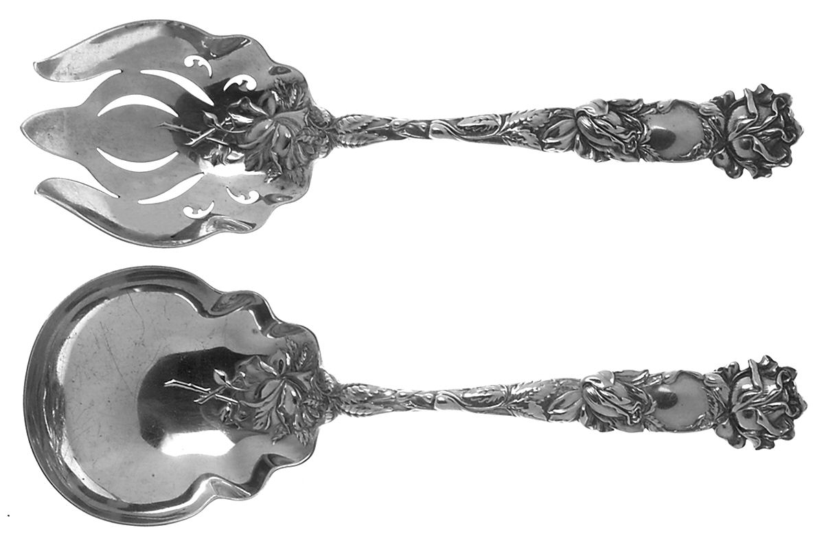 Bridal Rose (Sterling, 1903) Salad/Berry Serving Set 2 Piece Solid by Alvin-1