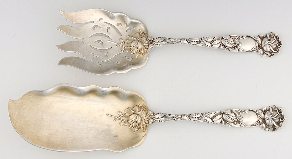 Bridal Rose (Sterling, 1903) 2 Piece Large Solid Fish Serving Set by Alvin-1