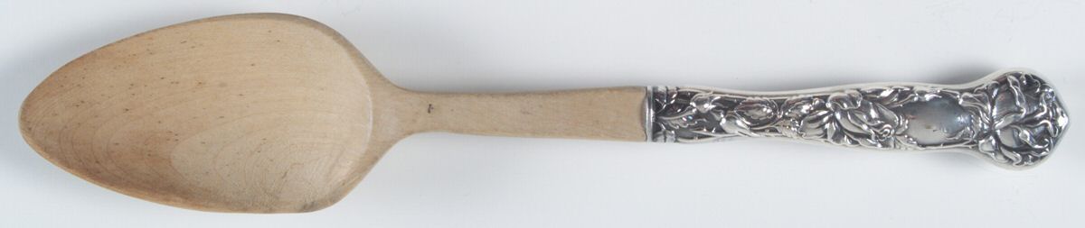 Bridal Rose (Sterling, 1903) Salad Serving Spoon with Wooden Bowl by Alvin-1
