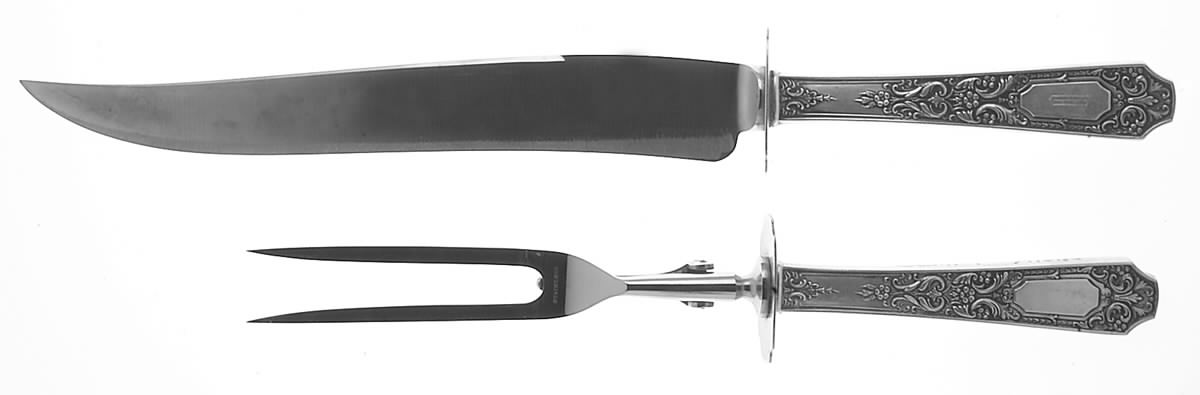 Cellini (Sterling, 1929, No Monograms) Large 2-Piece Roast Carving Set w/Stainless Blade by Alvin-1