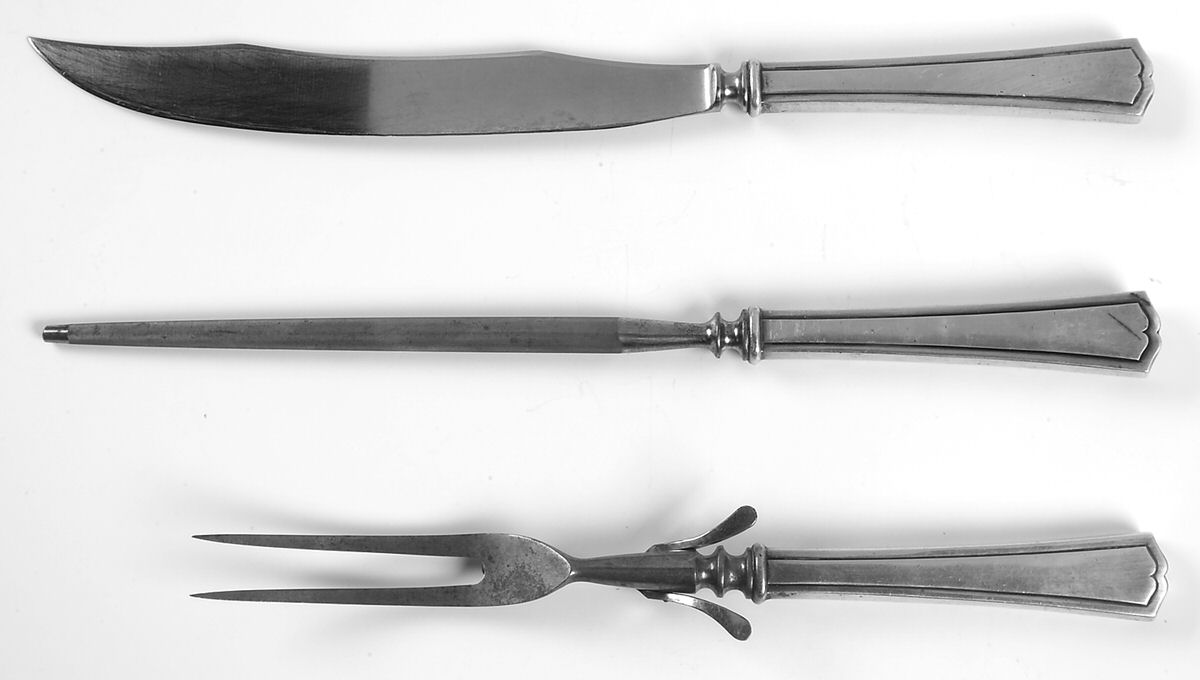 Chippendale-New (Sterling, 1920) Large 3-Piece Roast Carving Set w/ Stainless Blade by Alvin-1