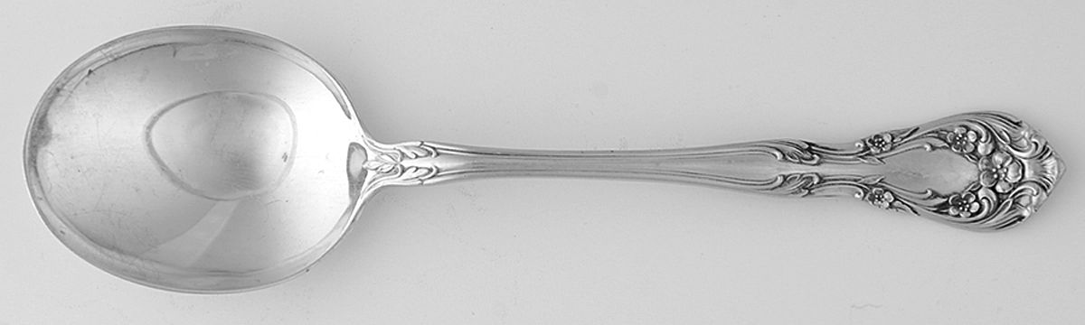 Chateau Rose (Sterling, 1940, No Monograms) Round Bowl Soup Spoon (Bouillon) by Alvin-1