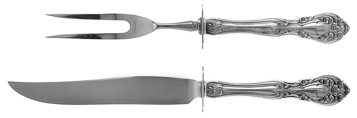 Chateau Rose (Sterling, 1940, No Monograms) Small Steak 2-Piece Carving Set w/Stainless Blade by Alvin-1