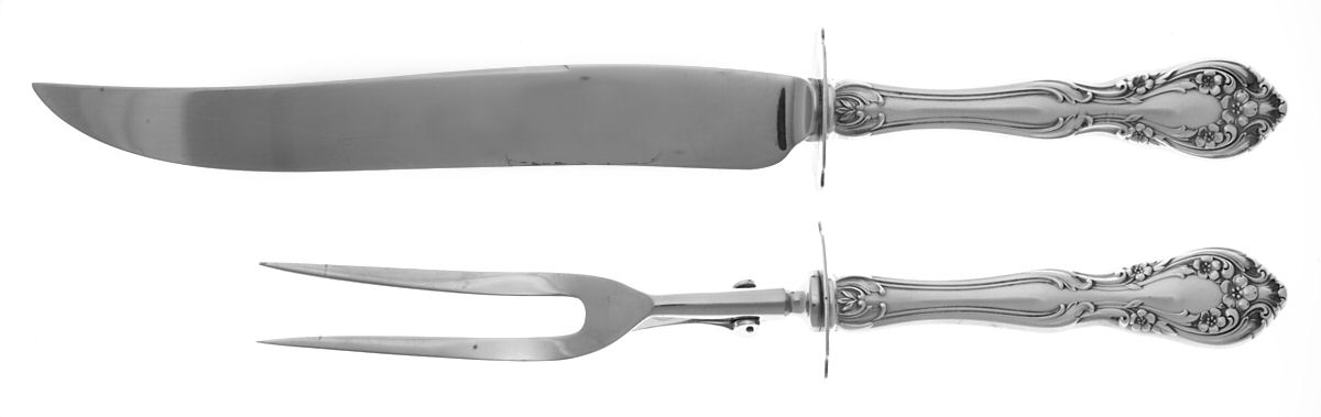 Chateau Rose (Sterling, 1940, No Monograms) Large 2-Piece Roast Carving Set w/ Stainless Blade by Alvin-1