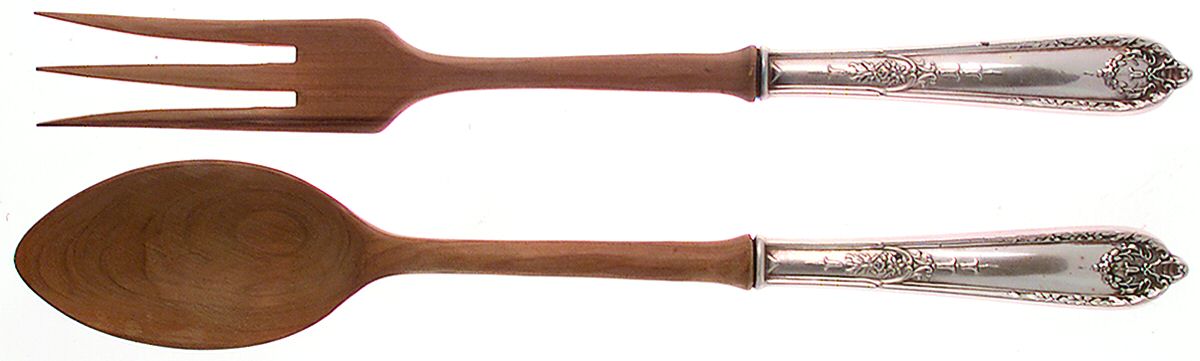 Della Robbia (Sterling, 1922, No Monograms) Wooden Bowl 2-Piece Salad Set by Alvin-1