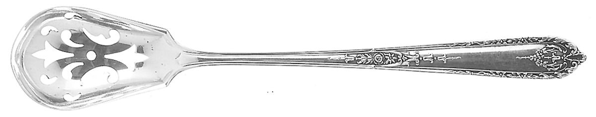 Della Robbia (Sterling, 1922, No Monograms) Pierced Bowl Short Handle Olive Spoon by Alvin-1