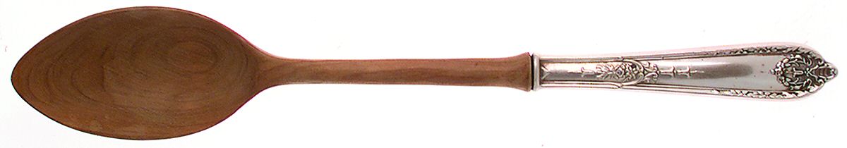 Della Robbia (Sterling, 1922, No Monograms) Salad Serving Spoon with Wooden Bowl by Alvin-1