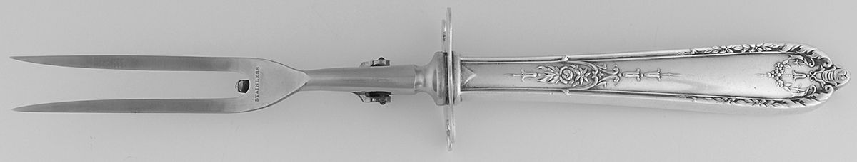 Della Robbia (Sterling, 1922, No Monograms) Large Stainless-Prong Roast Carving Fork by Alvin-1