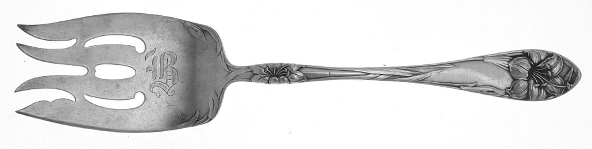 Easter Lily (Silverplate, 1907) Monogram Medium Solid Cold Meat Serving Fork by Alvin-1
