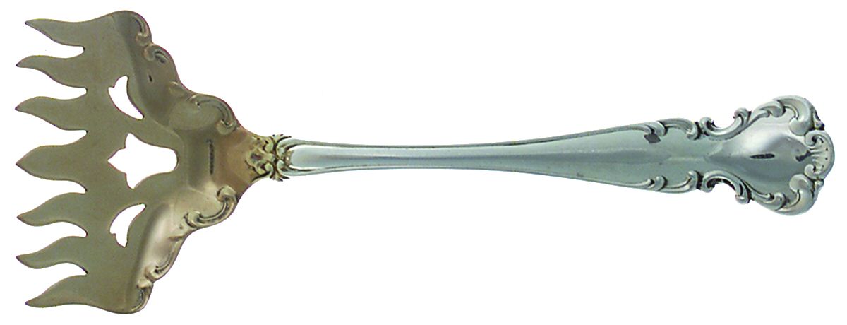 Flanders-Old (Sterling, 1900, No Monograms) Large Solid Tined Sardine Serving Fork by Alvin-1