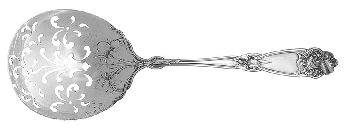 Fleur De Lis (Sterling, 1907) Large Pierced Pea Serving Spoon by Alvin-1