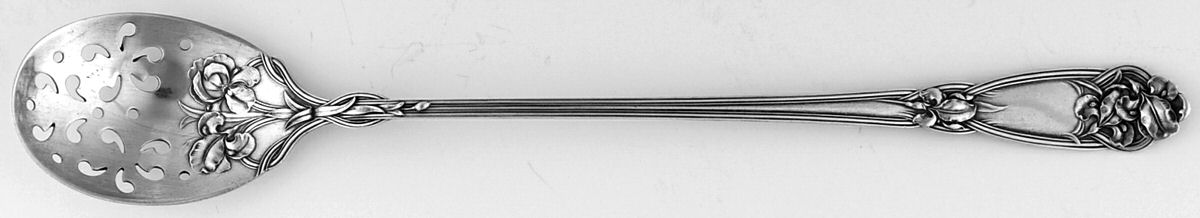 Fleur De Lis (Sterling, 1907) Pierced Bowl Long Handle Olive Spoon by Alvin-1