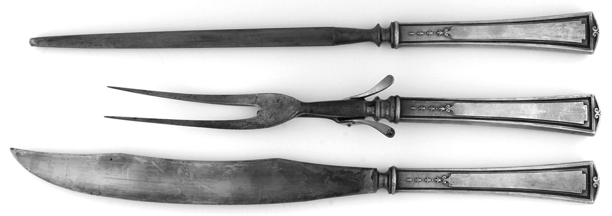Luxor (Silverplate, 1924, No Monograms) Large 3-Piece Roast Carving Set w/ Stainless Blade by Alvin-1