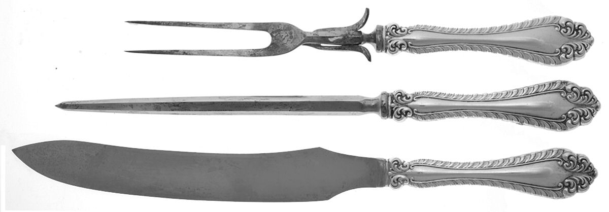 Melrose (Sterling, 1910) Large 3-Piece Roast Carving Set w/ Stainless Blade by Alvin-1
