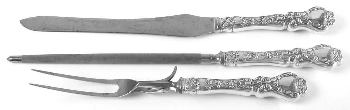 Nuremburg (Sterling, 1903, No Monograms) Large 3-Piece Roast Carving Set w/ Stainless Blade by Alvin-1