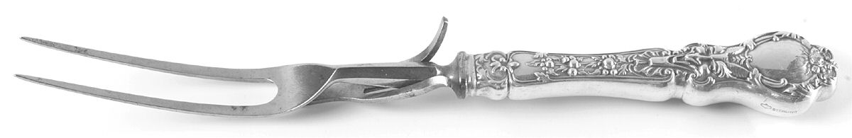 Nuremburg (Sterling, 1903, No Monograms) Large Stainless-Prong Roast Carving Fork by Alvin-1
