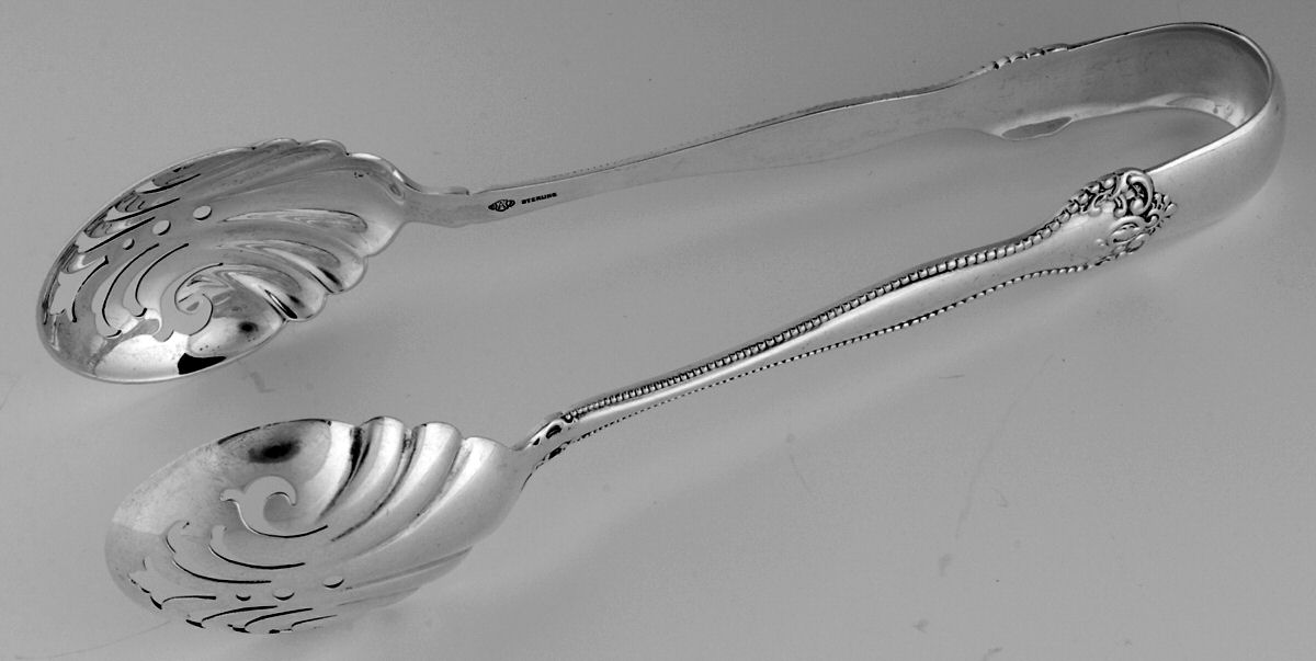 Raleigh (Sterling, 1900) Large Ice Serving Tongs with Bowl Tips by Alvin-1