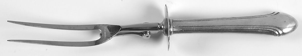 Romantique (Sterling, 1933, No Monograms) Lg Carving/Roast Fork-Stn Prong w/Sterling Guard by Alvin-1