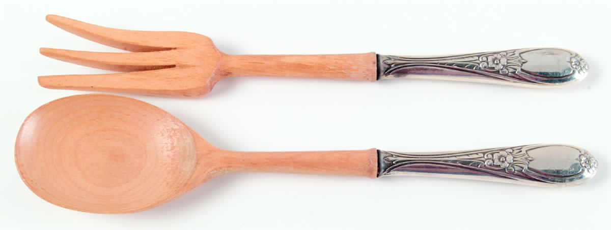 Colonial Rose (Sterling, 1948) Wooden Bowl 2-Piece Salad Set by Amston-1