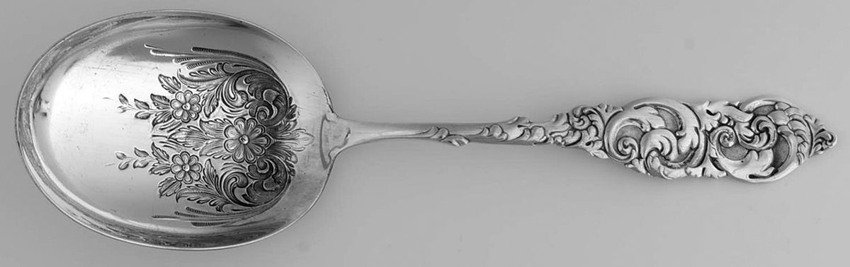 Gladstone (Sterling, 1890) Solid Bright Cut Vegetable Serving Spoon by Amston-1