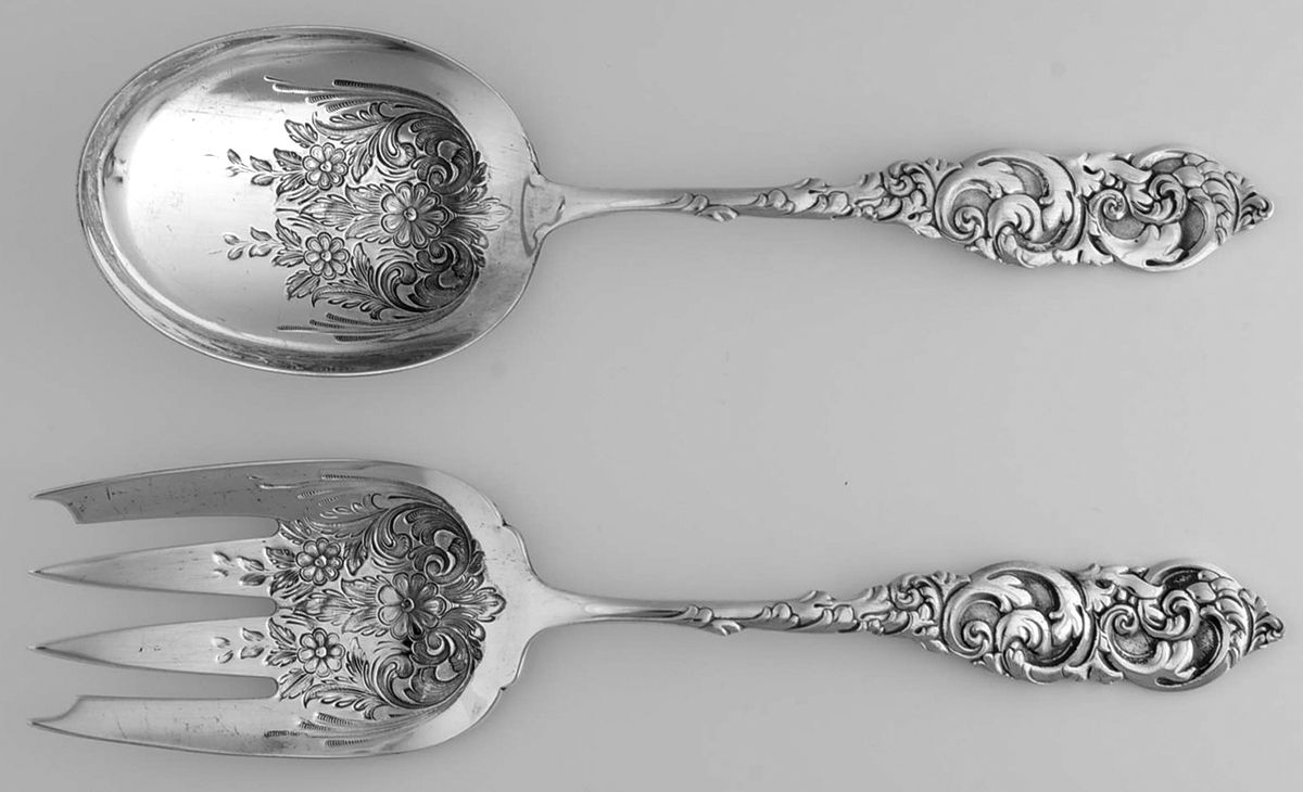 Gladstone (Sterling, 1890) 2 Pc Bright Cut Vegetable Serving Set by Amston-1