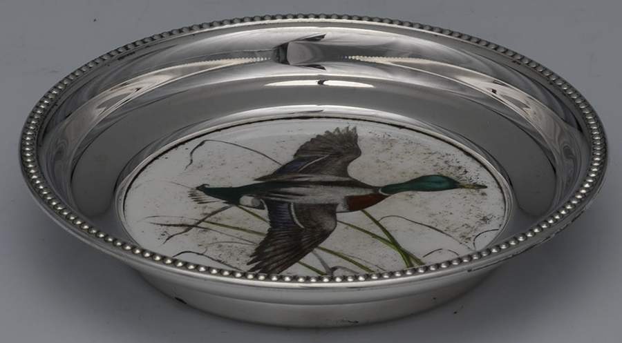 Sterling Hollowware China Coaster with Sterling Rim by Amston-1