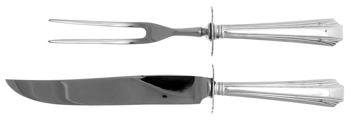 Queen Mary (Sterling, 1938, No Monograms) Small Stainless Blade 2-Piece Steak Carving Set by Amston-1