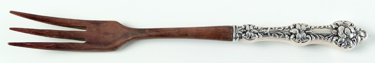Orange Blossom Old(Sterling, No Monos, No Flr Bowl) Salad Serving Fork with Wooden Prongs by Alvin-1