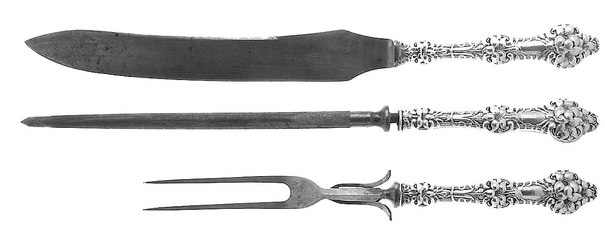 Orange Blossom Old(Sterling, No Monos, No Flr Bowl) Large 3-Piece Roast Carving Set w/ Stainless Blade by Alvin-1